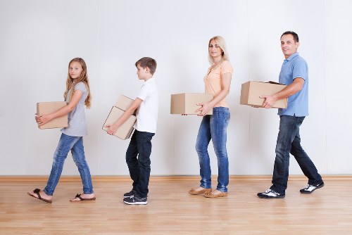 Packed moving items secured inside a van